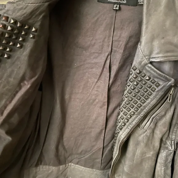 Muubaa gray leather studded biker moto jacket - Picture 6 of 10